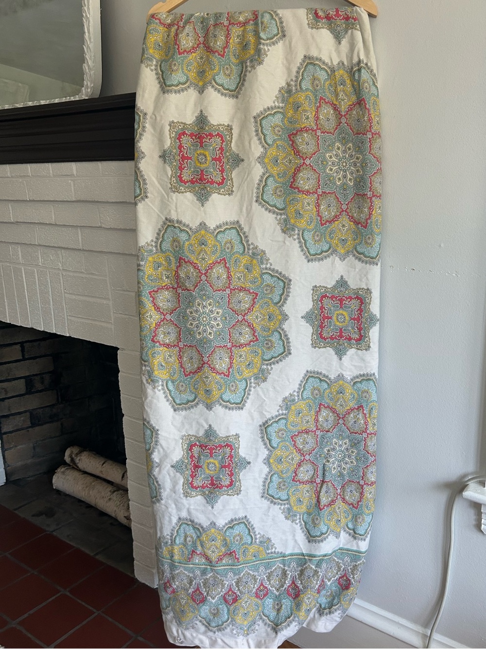 Echo White Duvet Cover with Turquoise, Yellow, and Pink Medallions
